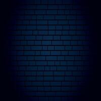 Dark brick wall background with subtle spotlight effect and deep blue gradient for modern design and texture. Minimal brick wall design element for a banner, wallpapper, background vector