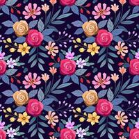 Yellow and red rose with small flower and leaf seamless pattern vector