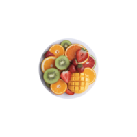 Image of vibrant fruit slices arranged on a plate with a clear backdrop png