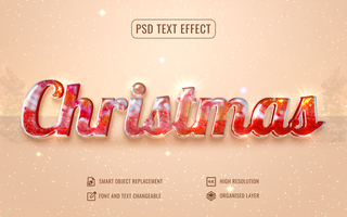 3d Christmas font effect with ice fall background psd