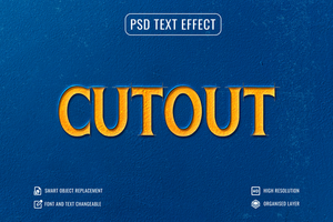 Embossed cutout text effect template on blue background psd