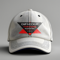 a white cap mockup with a red triangle on it psd