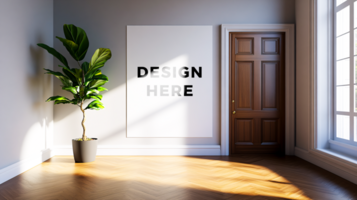 Canvas mockup in empty room with light from window psd