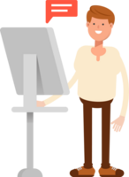Man Character Working on Computer png