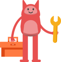 Cute Pink Monster Character Holding Toolbox and Wrench png