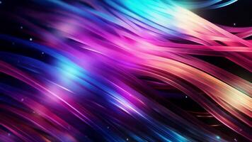 Colorful glowing optic fiber electrical cables wires neon lines abstract 3d ai design background pattern glow colored streams information optical connection internet web multicolor data video