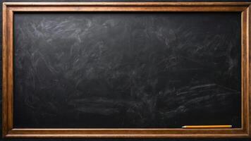Blackboard background with chalk scribble texture. Blank grunge background with wooden frame. photo