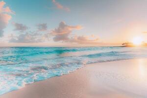 a beautiful beach scene with waves and clouds photo