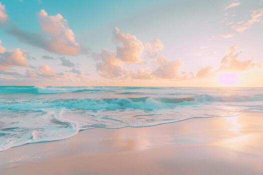 a beautiful beach scene with waves and clouds photo