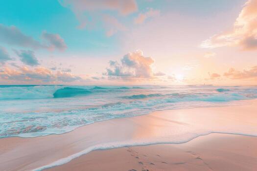 a beautiful beach scene with waves and clouds photo