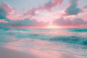 a beautiful beach scene with waves and clouds photo