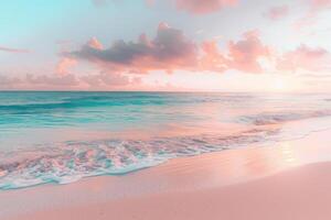a beautiful beach scene with waves and clouds photo