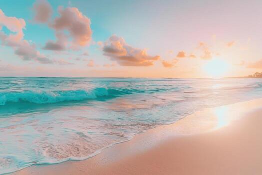 a beautiful beach scene with waves and clouds photo
