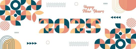 Happy New Year 2025. Illustration of New Year greeting card in creative colorful geometric style. Wide banner design to greet the coming year. vector