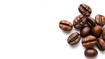 Isolated on a white backdrop are roasted arabica coffee beans. photo