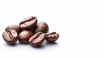 Isolated on a white backdrop are roasted arabica coffee beans. photo