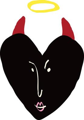 Funky demon heart with a ugly face. Freaky quirky Valentines Day heart