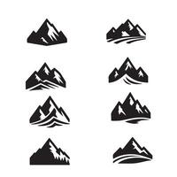 Set Mountain icons, Collection different types of Mountains Black with white background vector