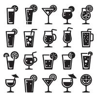 Set of icons of various black drink glasses image with white background vector