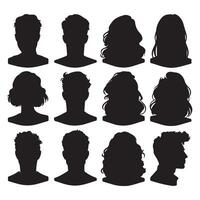 black Avatar portrait silhouettes. Woman and man faces portraits, anonymous characters avatars image with white background vector