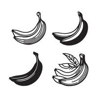 a single-line black banana silhouette set with a white background vector