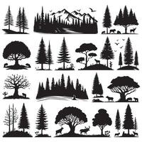 Silhouettes of forests set with white background vector