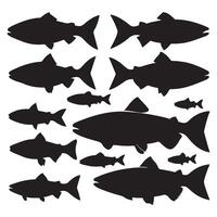 Silhouettes of salmon fish set with white background vector