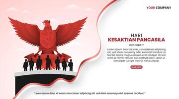 Hari Kesaktian Pancasila or Pancasila Sanctity Day background with a Garuda and waving flag vector