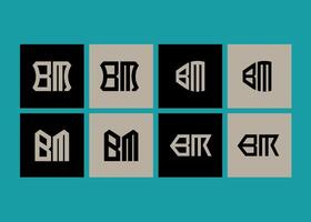 BM minimalist and classic logo set design. BM monogram polygonal and circle shape . vector