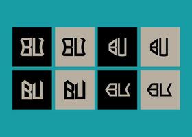 BU minimalist and classic logo set design. BU monogram polygonal and circle shape . vector
