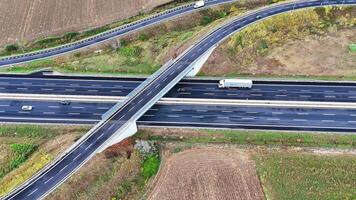 Arial view of Modern transportation with Expressway Road highway Top view. Important infrastructure. photo