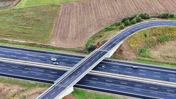 Arial view of Modern transportation with Expressway Road highway Top view. Important infrastructure. photo