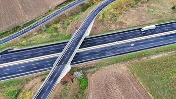Arial view of Modern transportation with Expressway Road highway Top view. Important infrastructure. photo