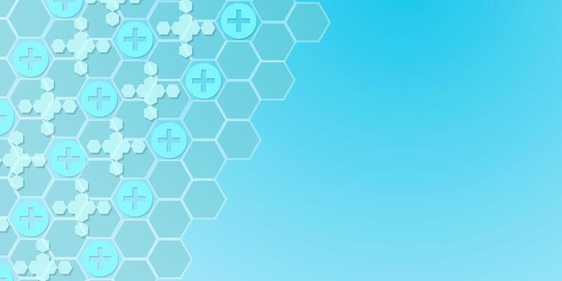 Abstract medical technology and healthcare. Hexagon connecting make shield and protecting. Blue background