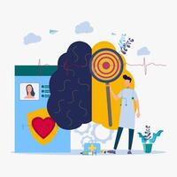Clinic for the study of the human brain and psychology. Medical research microscope. Stroke and headache, oxygen deprived brain and ambulance concept. Tomography of the brain. vector
