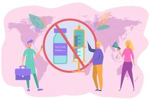 Refusal of vaccination, people refusing preventive medicine. Compulsory immunization, the concept of indecision vaccination. Colorful illustration vector