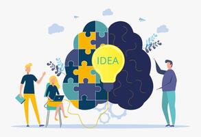 Look for a creative idea. Metaphor of a successful business. People are looking for a way to make money using creative ideas. Colorful illustration. vector