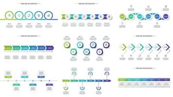 Timeline set with 5, 6, 7 elements, infographic template for web, business, presentations, illustration. vector