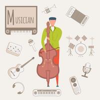 Colorful alphabet. Book of professions. Profession Musician. Letter M vector