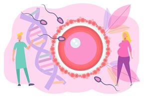 The concept of artificial insemination. Spermatozoa fertilize the uterus. Symbolic visualization of the development of pregnancy and human reproduction. Baby conception clinic vector