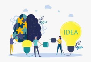 Look for a creative idea. Metaphor of a successful business. People are looking for a way to make money using creative ideas. Colorful illustration. vector