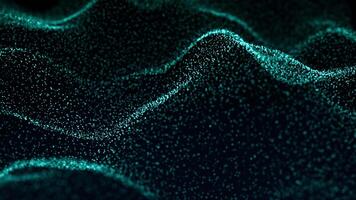 Dark abstract animation of elegant sparse waves made of glowing blue particles on a black background. Surreal waveform with bright dust elements for digital technology and science fiction. 4K 60fps video