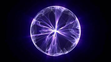 Looped shiny energy sphere animation with power burst in center and smooth plasma waves on a dark background. Magic screensaver with atom orb or molecule nucleus illustration. Seamless loop , 4K 60fps video