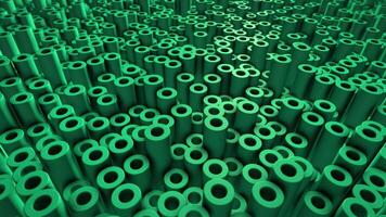 Abstract background with a field of cylinder shaped 3D forms randomly moving up and down. Turquoise colored elements animation for business, office presentation or modern art performance. 4K 60fps video