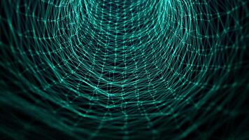 Seamless looped plexus tunnel with waves of bright blue lines and dots glowing on a dark background. Abstract technology screensaver for science fiction and cyber space visualization. Loop 4K 60fps video