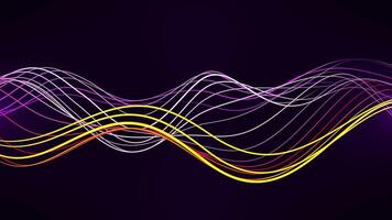 Seamless looped waveform screensaver with bright colorful wavy lines float on a dark background. Abstract animation of glowing stripe stream for digital art and music vj performance. Loop 4K 60fps video