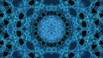 Looped background with transforming fractal mandala made of bright glowing lines. Futuristic screensaver with shiny kaleidoscope pattern for art performance and music visualization. VJ Loop , 4K 60fps video