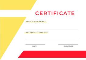 Certificate of Completion Template in yellow and red colors. vector