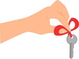 Hand holding key that is tied with red ribbon. vector