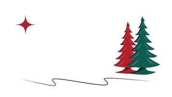 Christmas card with stylized image of star and two Christmas trees with white stripes of snow. vector